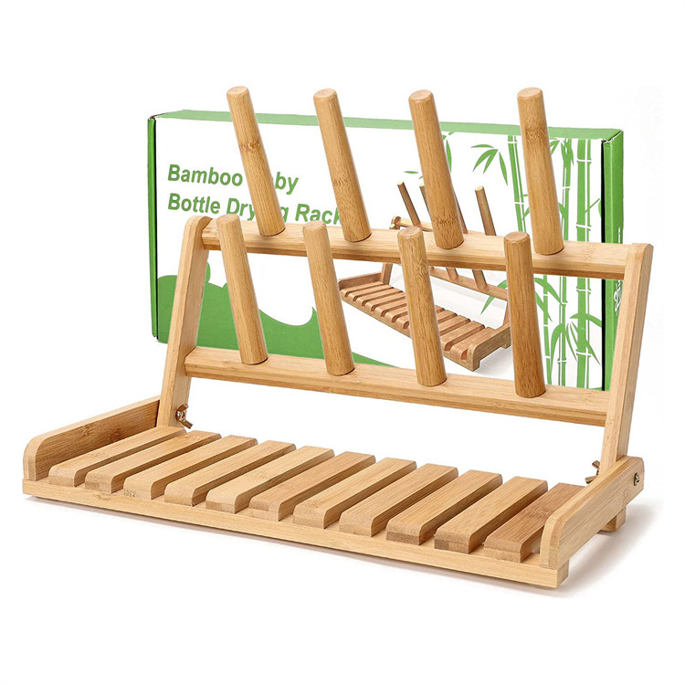 Wholesale High Quality Eco-friendly Collapsible Teacup Drain Portable Bamboo Baby Bottle Storage Drying Rack