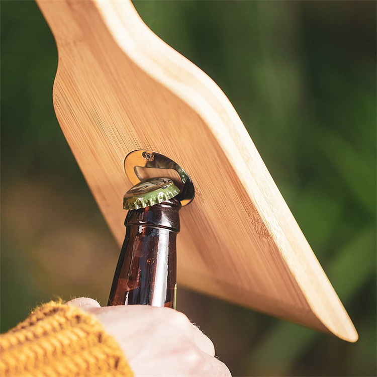 Premium Non-Bristle Wooden Grill Paddle Tool Cleaner Bamboo BBQ Brush Classic Grill Scraper with Bottle Opener