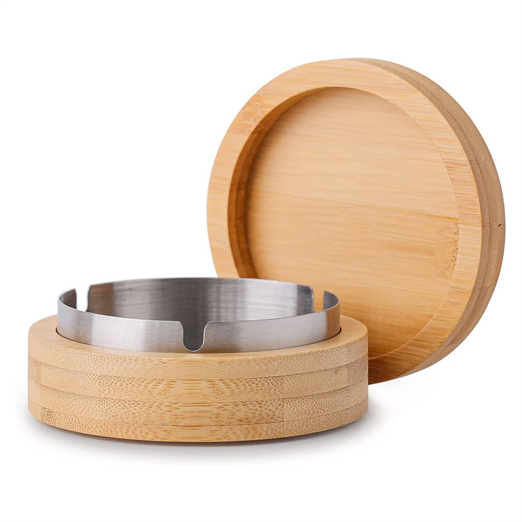 Bamboo Cigarettes Ash Tray For Man Smoking Ashtray With Bamboo Lid And Customized Color Bowl New Designed Gift For Smokers