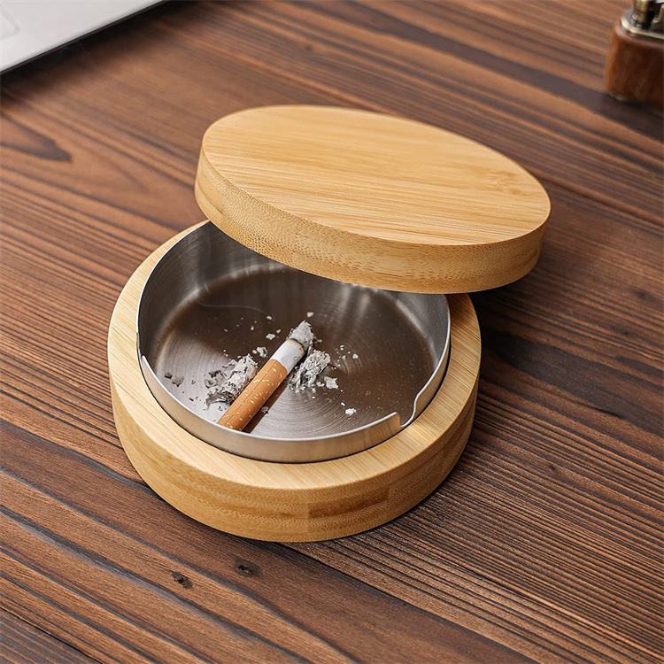 Bamboo Cigarettes Ash Tray For Man Smoking Ashtray With Bamboo Lid And Customized Color Bowl New Designed Gift For Smokers