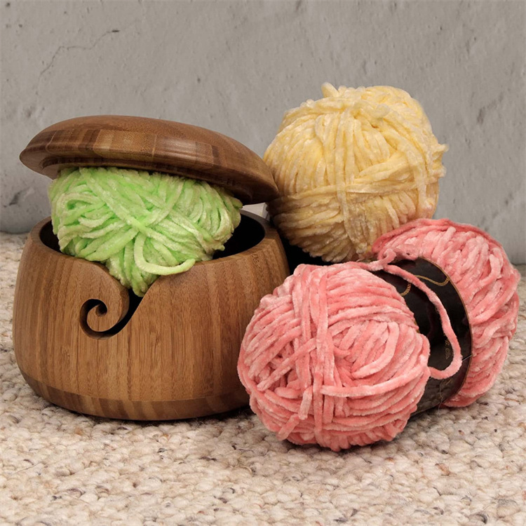 Round Wood Needles Handmade Holder Crochet Fiber Sewing Storage Yarn Balls Storage Bamboo Yarn Bowl For Knitting With Lid