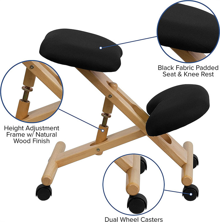 2022 Wooden Kneeling Chair Adjustable Ergonomic Portable Knee Stool for Home and Office Mobile Angled Posture Seat with Wheels