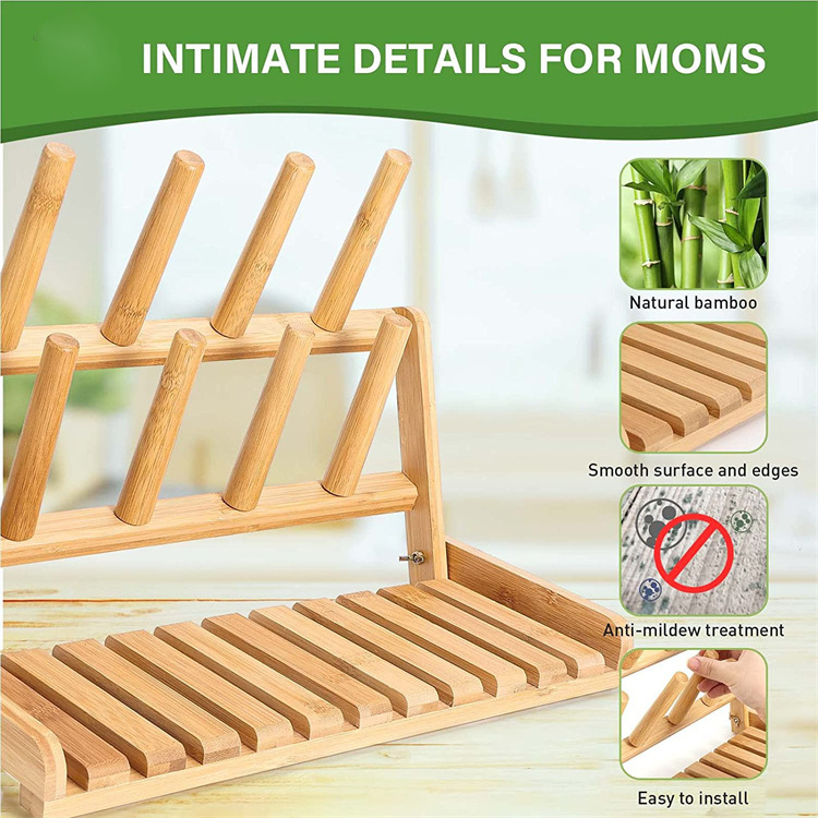 Wholesale High Quality Eco-friendly Collapsible Teacup Drain Portable Bamboo Baby Bottle Storage Drying Rack