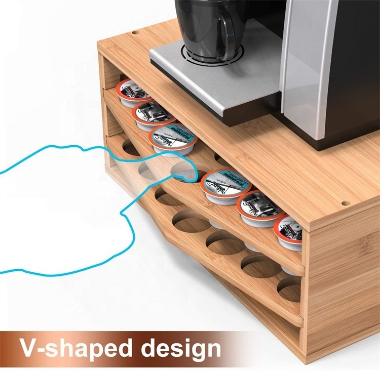 70 Capacity 2 tiers Bamboo Storage Organizer Coffee Pod Holder With Drawer For Keurig K Cup Pods