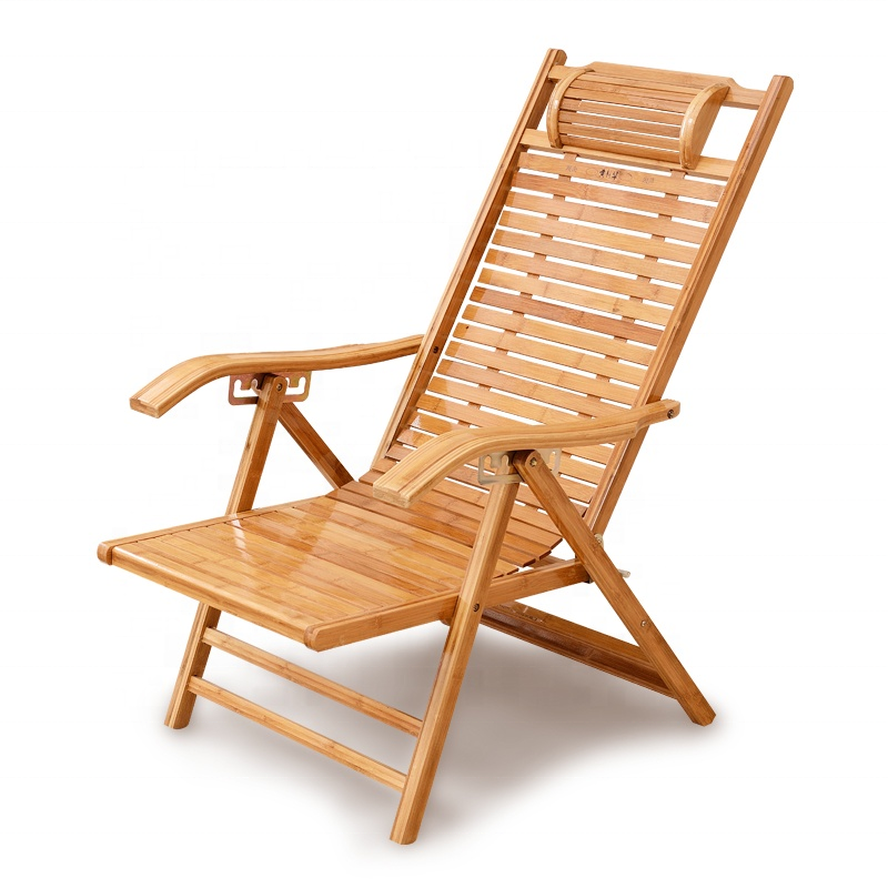 Wood bamboo outdoor folding adjustable chaise lounge chairs beach pool side deck chair with pillow and cushion