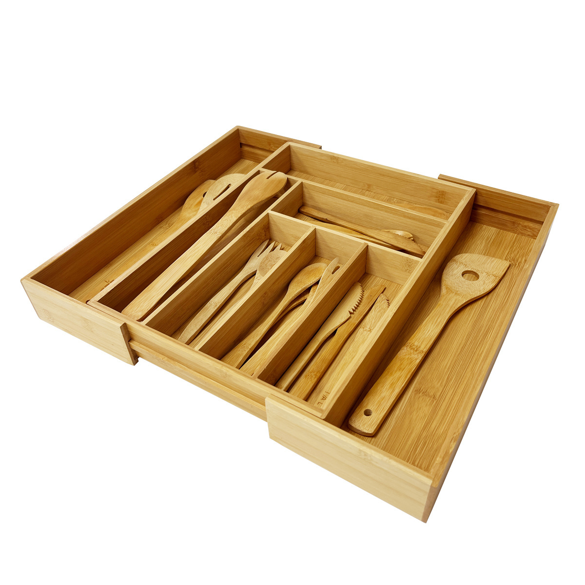 Cabinet organizers adjustable expandable flatware silverware cutlery holder bamboo wooden kitchen utensil drawer organizer