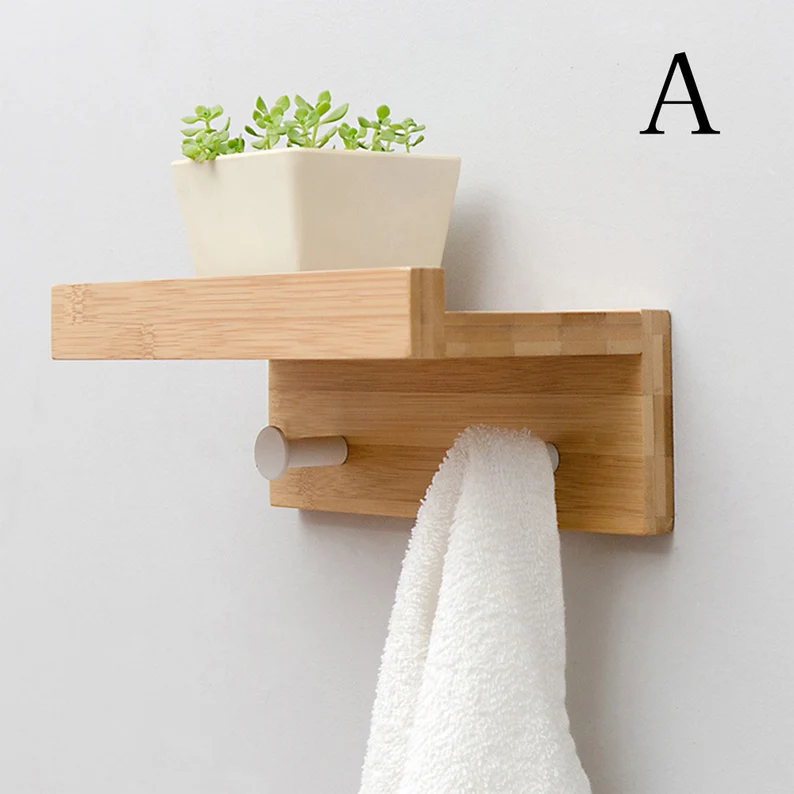 wall mounted key storage rack bamboo wooden long floating shelves wall hooks coat racks