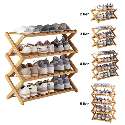 custom logo foldable shoe rack organiser portable 2/3/4/5/6 tier wooden bamboo folding shoe rack organizer