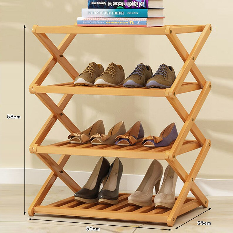 custom logo foldable shoe rack organiser portable 2/3/4/5/6 tier wooden bamboo folding shoe rack organizer