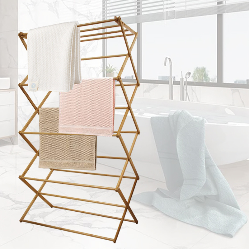 bamboo wood foldable hanging clothes 3 layer cloth drying stand laundry dryer rack stand laundry drying rack wall mount