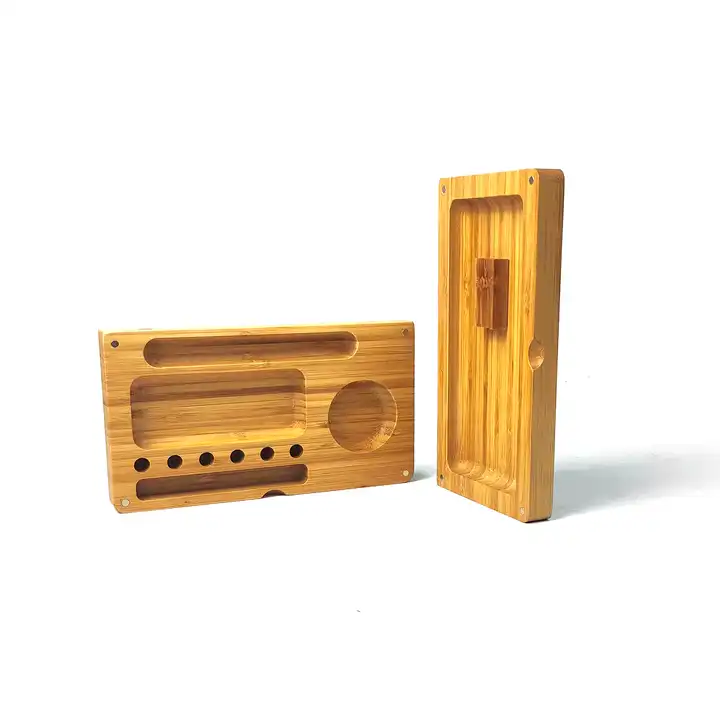 wholesale magnetic custom kit smoke wood bamboo rolling trays with magnetic lid