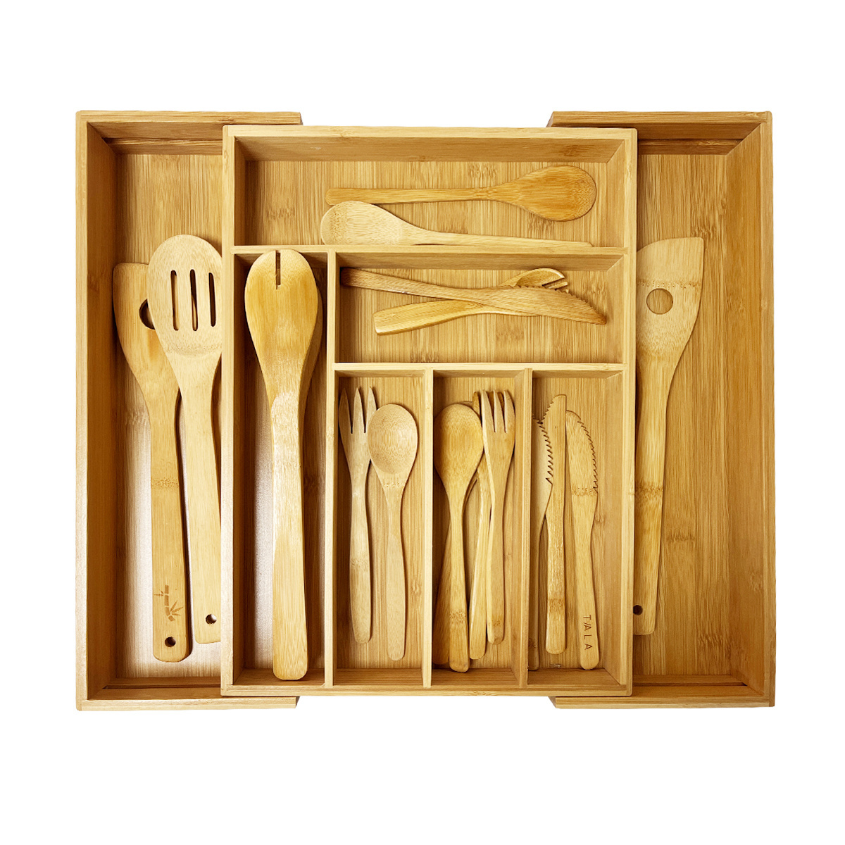 Cabinet organizers adjustable expandable flatware silverware cutlery holder bamboo wooden kitchen utensil drawer organizer