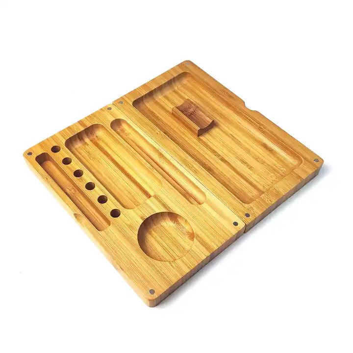 wholesale magnetic custom kit smoke wood bamboo rolling trays with magnetic lid