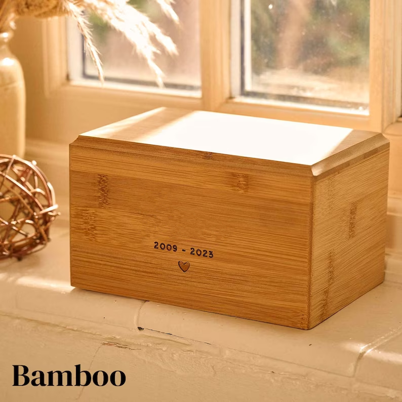 bamboo wooden funeral supplies wholesale pet cinerary casket cremation urn pet animal urns for dogs ashes