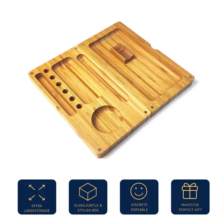 wholesale magnetic custom kit smoke wood bamboo rolling trays with magnetic lid