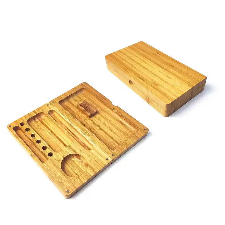 wholesale magnetic custom kit smoke wood bamboo rolling trays with magnetic lid