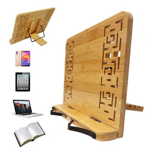 Music recipe cook book display stands holder bookstand folding adjustable height wood bamboo book stand for reading