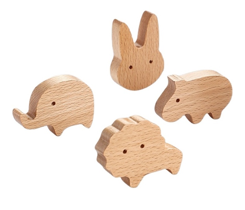 Creative nordic wooden animal shape hook cloth coat rack beech wood hanger wall hook for kids