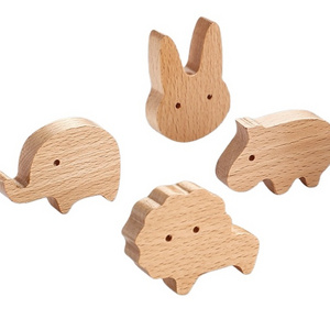 Creative nordic wooden animal shape hook cloth coat rack beech wood hanger wall hook for kids