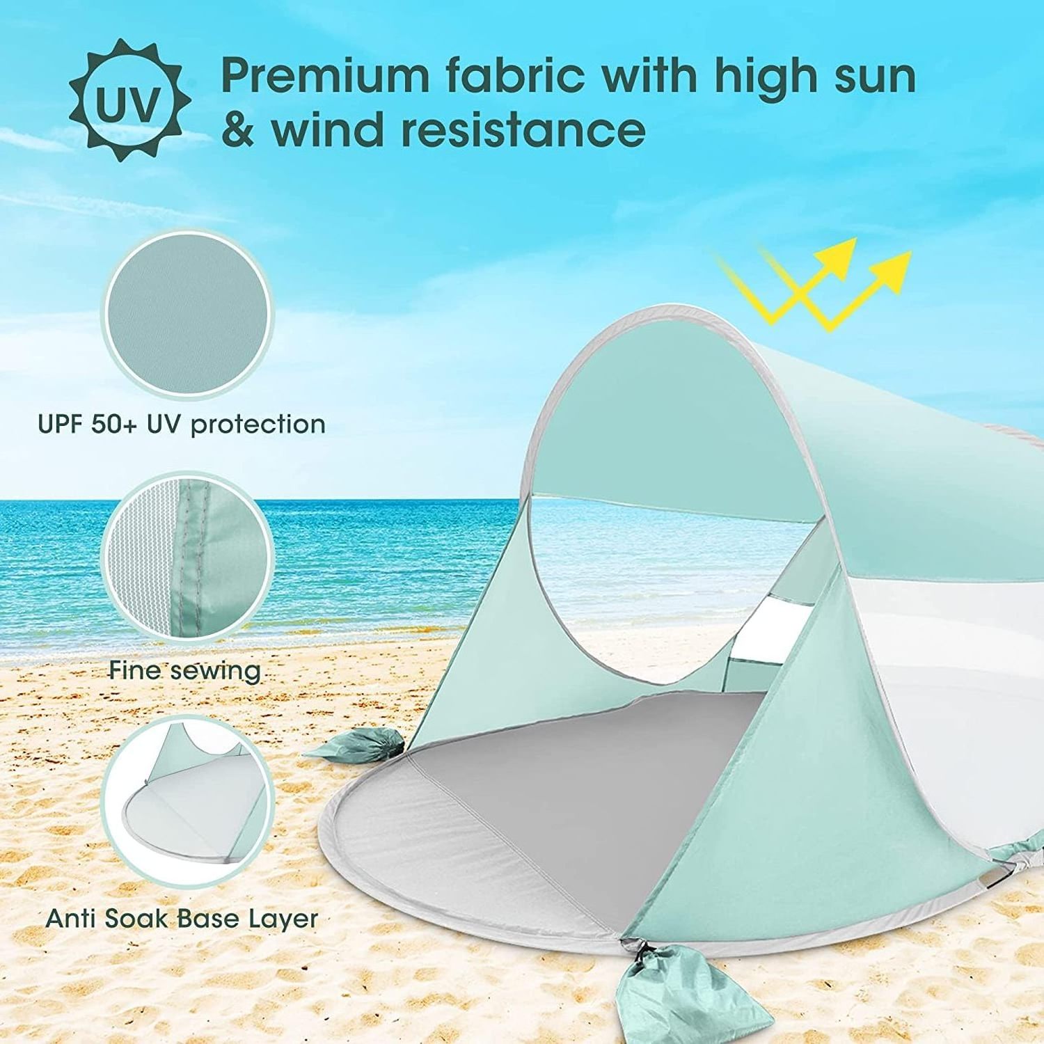 Pop Up Portable Outdoor UPF 50+ Baby Beach Shade Tent Shelter Easy Setup Windproof Waterproof Beach Canopy