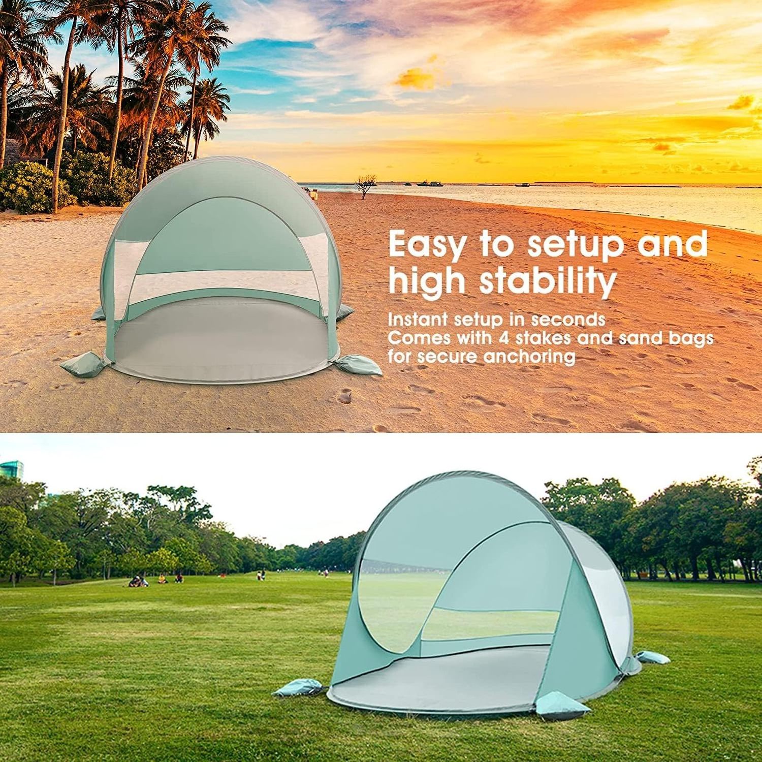 Pop Up Portable Outdoor UPF 50+ Baby Beach Shade Tent Shelter Easy Setup Windproof Waterproof Beach Canopy