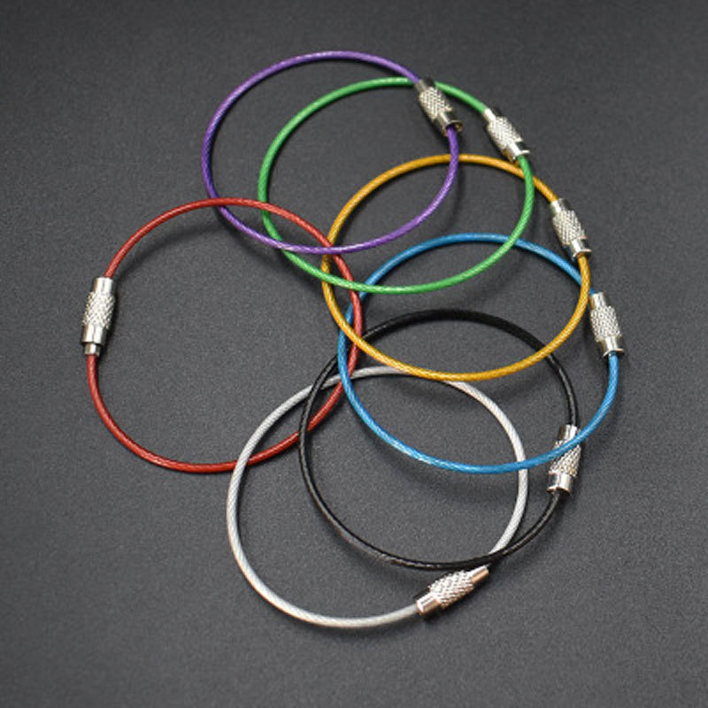 15cm Stainless Steel Wire Rope Keychain Removable Cable Loop Key Ring