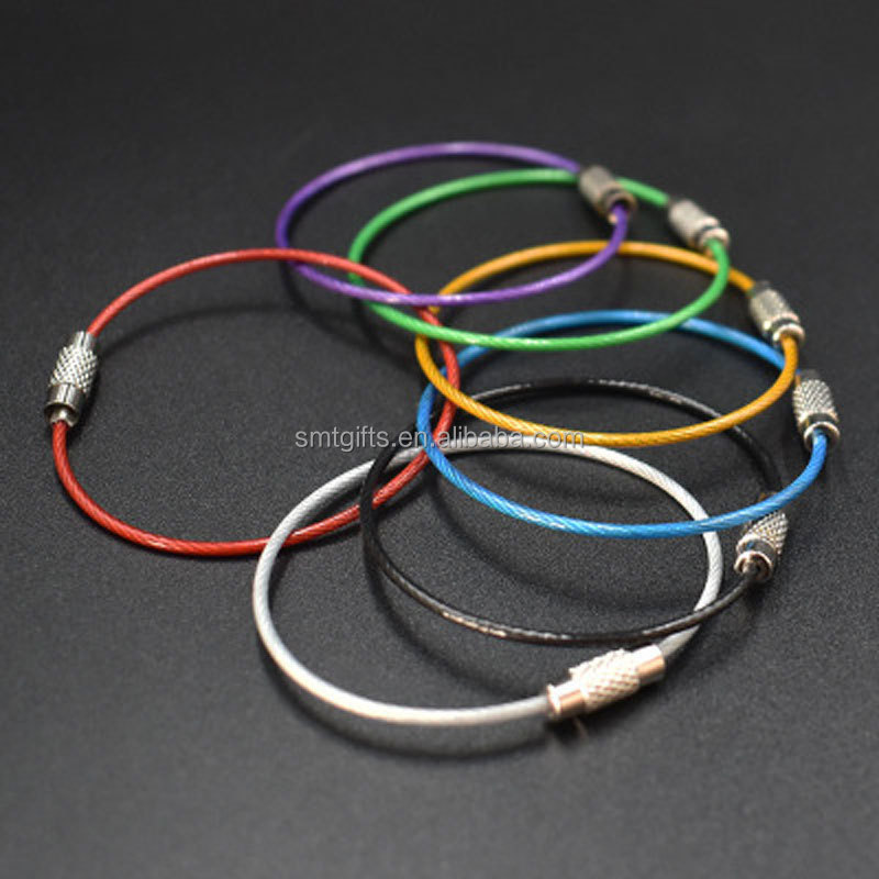 15cm Stainless Steel Wire Rope Keychain Removable Cable Loop Key Ring