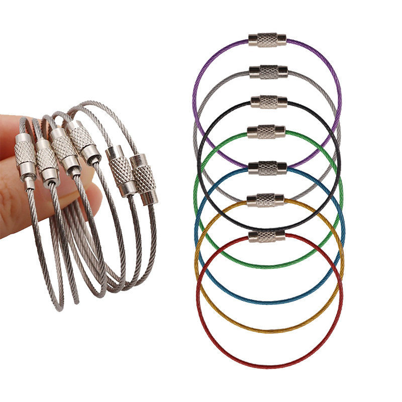 15cm Stainless Steel Wire Rope Keychain Removable Cable Loop Key Ring