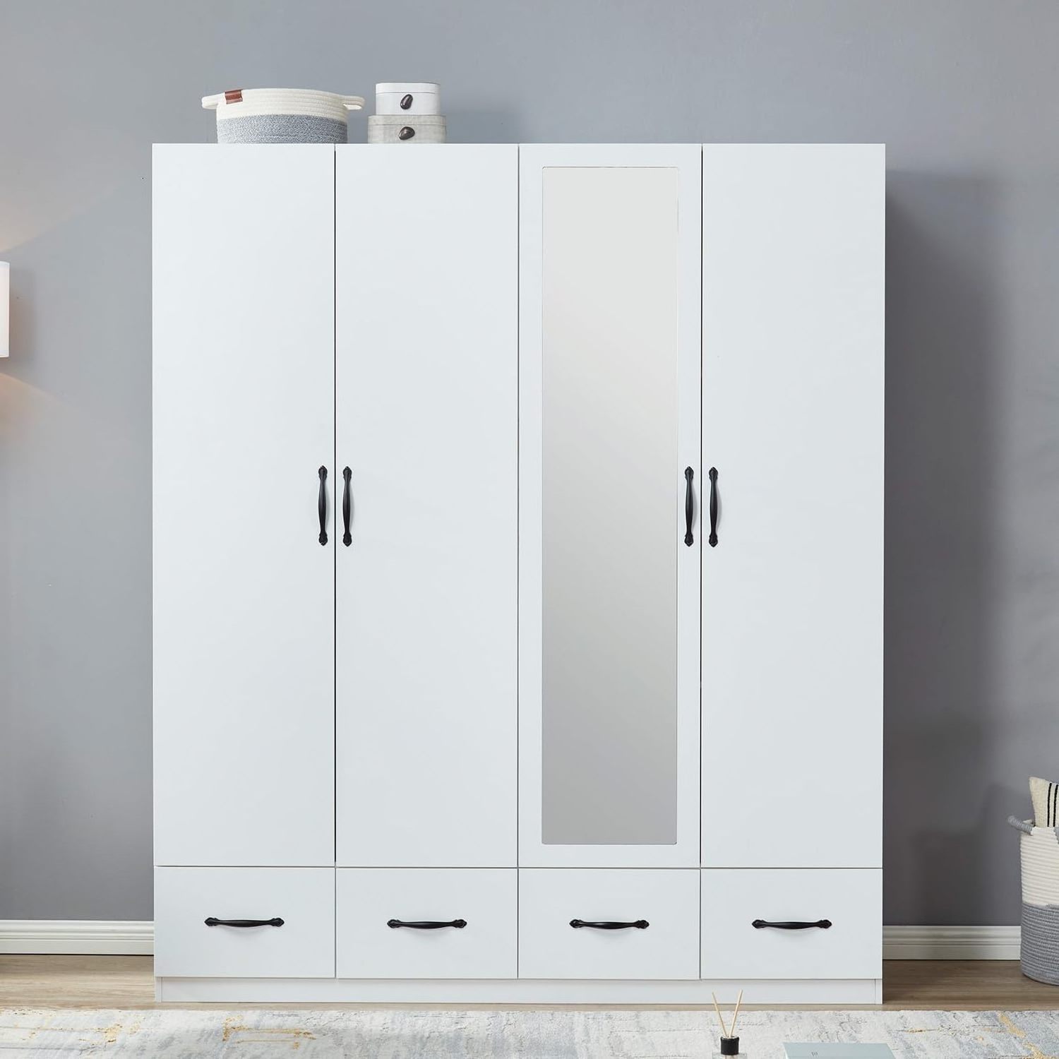 hot selling product 2 door wardrobe armoire with drawer and mirror for bedroom white