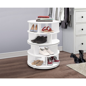 Montauk 16 Pair Revolving Shoe Racks Cabinet Organizer Wood Shelf Multi-Shape Shoes Shelves for Entryway Hallway Living Room