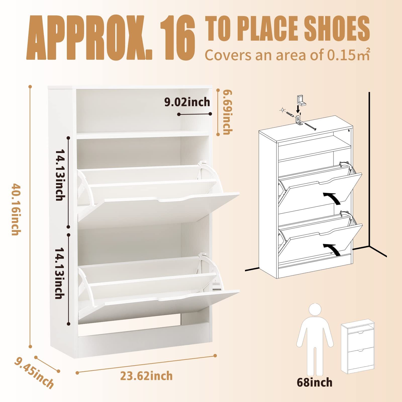 5 tier shoe cabinet closet shoe storage organization entryway cabinet rattan shoe rack for door with pocket