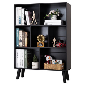 black bookshelf 3 tier modern bookcase with legs bookshelves wood storage shelf open book shelves cube organizer