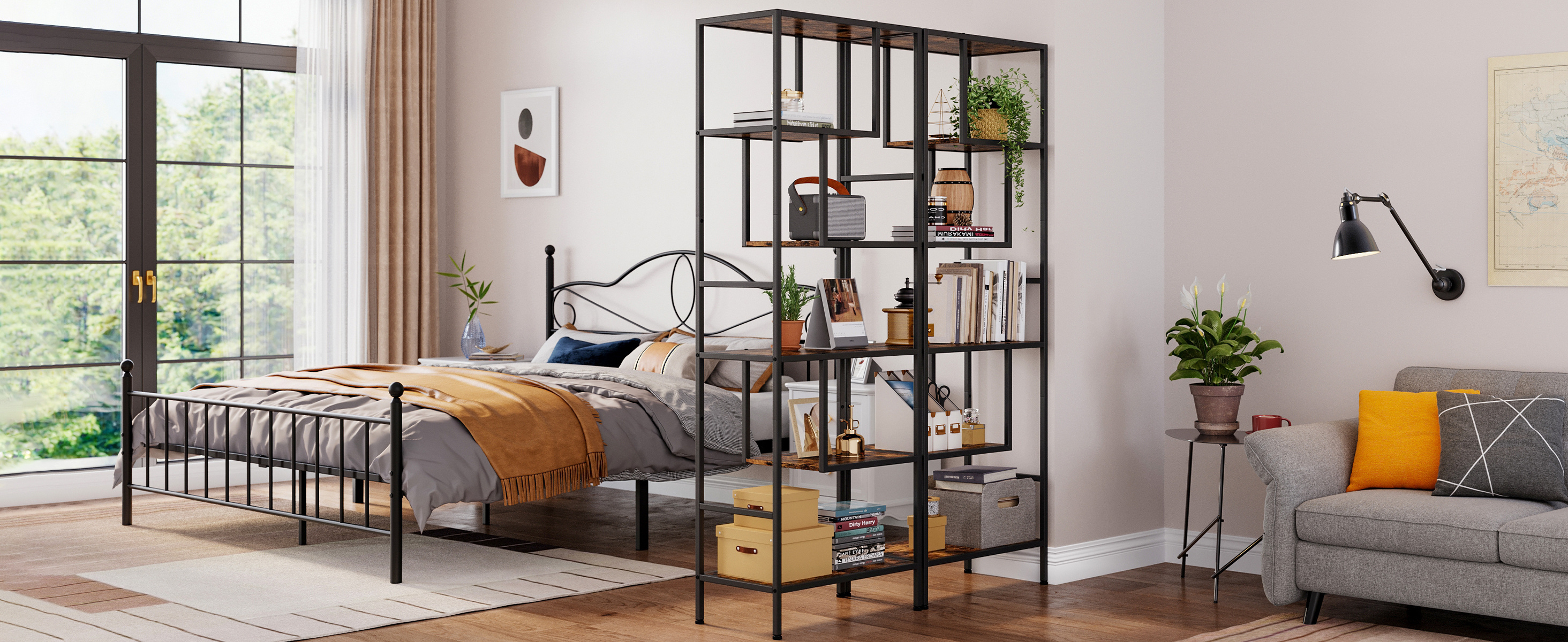 Bookshelf Tall Rustic Bookcase Industrial Display Racks Standing Shelf Units Wood Metal Storage Book Rack Shelf