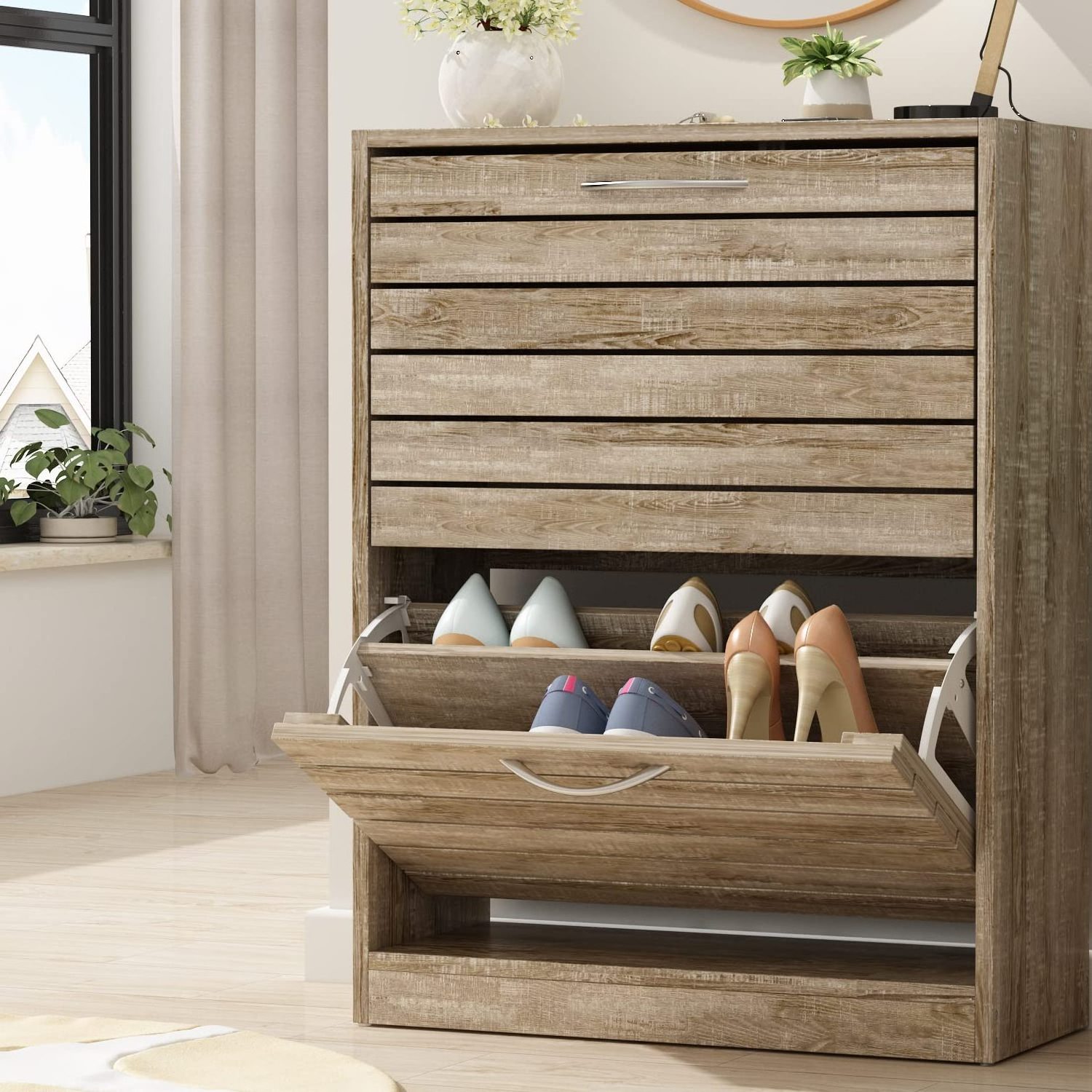 Shoe Cabinet Furniture Design 3 Doors Entryway Wooden Hot Sale Modern New Shoe Rack Cheap Melamine 5 Tier Shoe Cabinet Inside