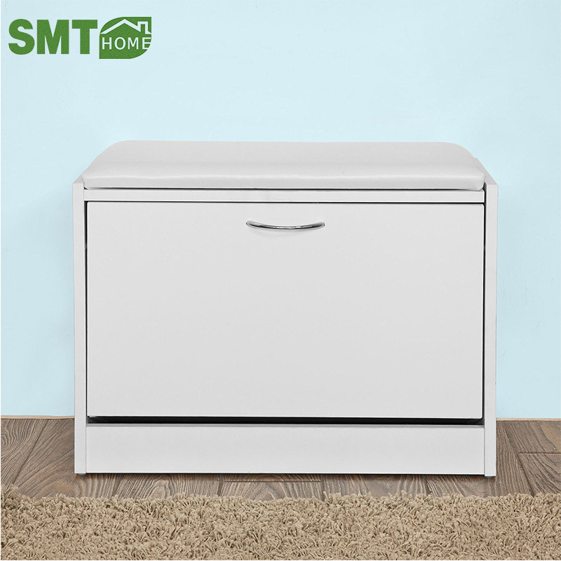 Modern Shoe Storage Bench with Flip-drawer, Shoe Cabinet with Removable Cushioned Seat