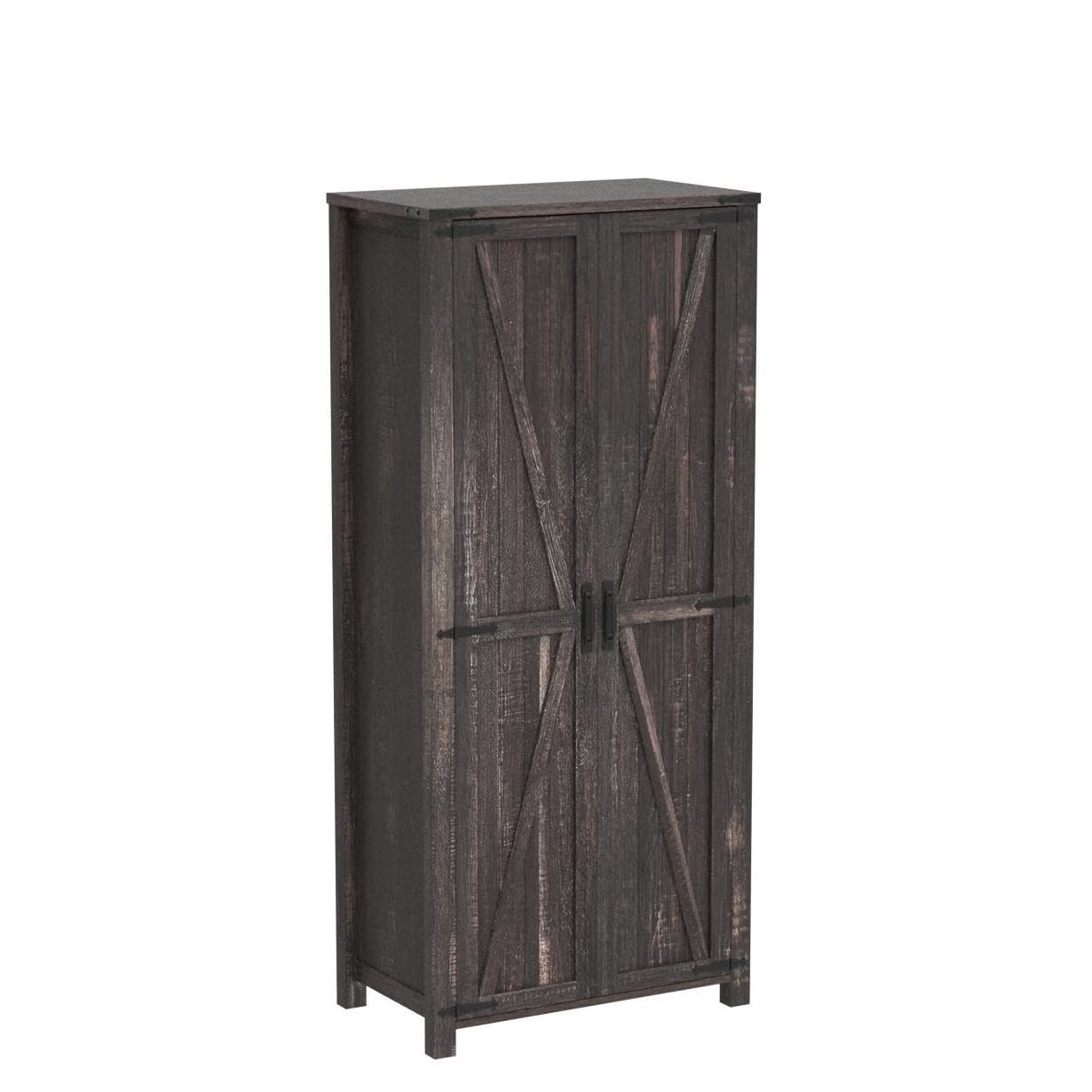 wardrobe cabinet adjustable shelves w/2 barn doors hanging rod versatile storage for bedroom dark Rustic oak