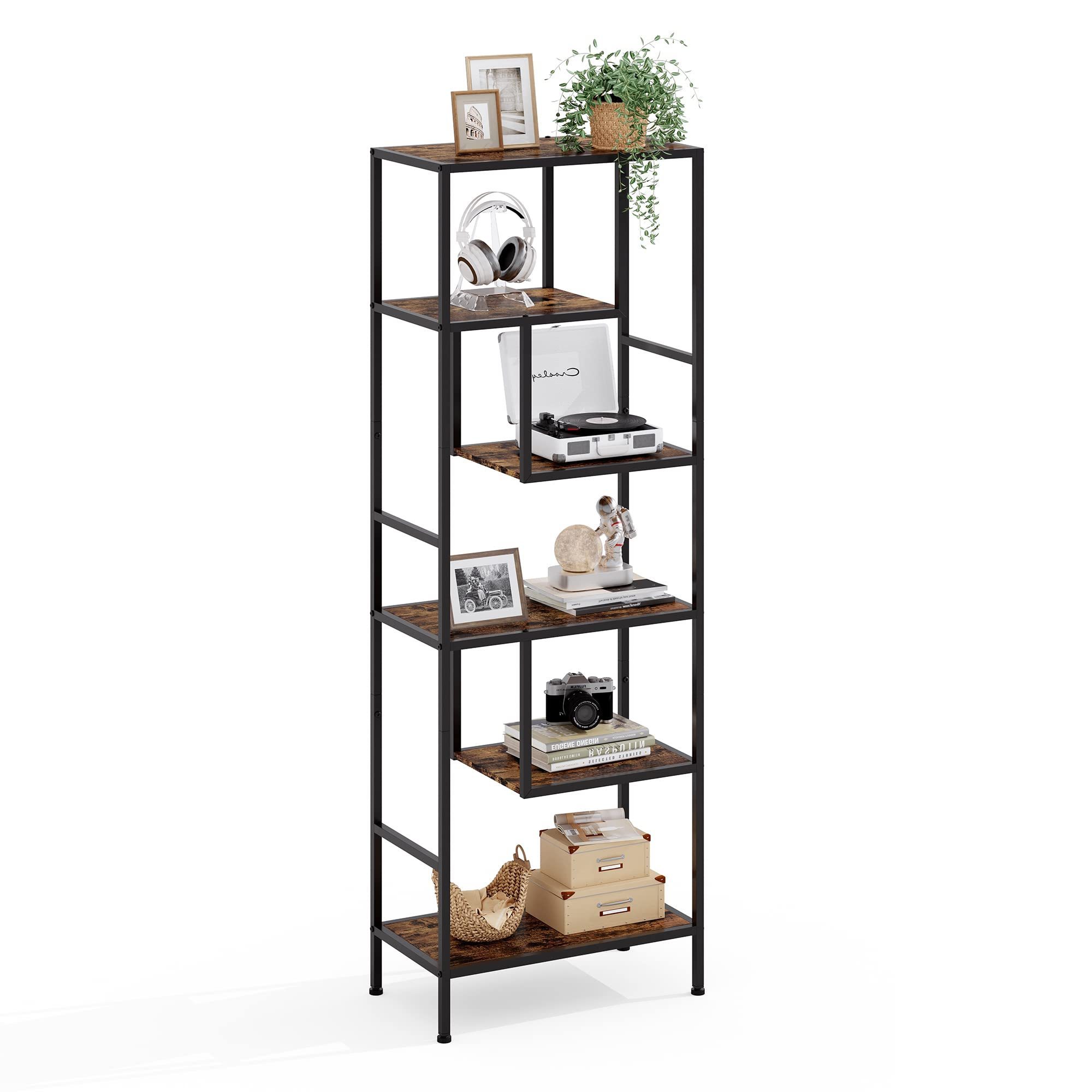 Bookshelf Tall Rustic Bookcase Industrial Display Racks Standing Shelf Units Wood Metal Storage Book Rack Shelf