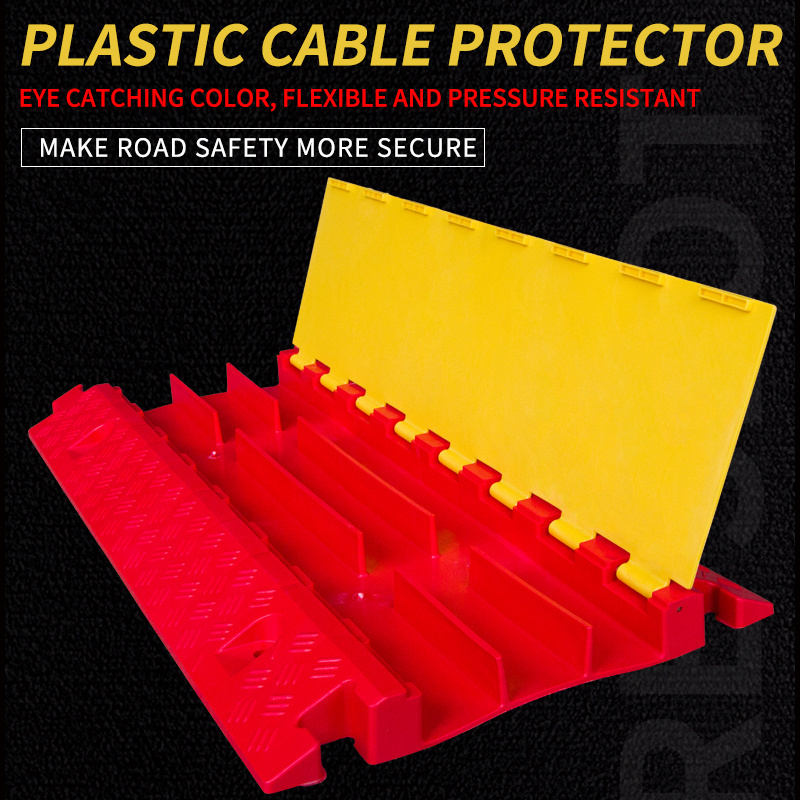 Blue Plastic 3 Channel  Cable Protector Plastic Cover Floor Cable Cord Ramp Bridge Driveway Electrical Wire Protector