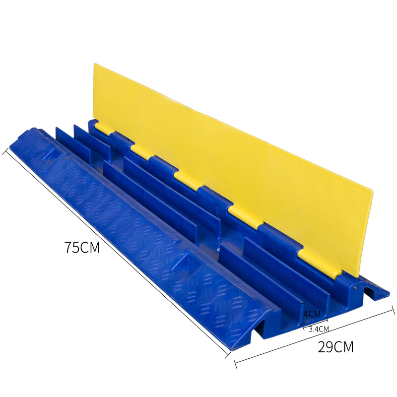 Blue Plastic 3 Channel  Cable Protector Plastic Cover Floor Cable Cord Ramp Bridge Driveway Electrical Wire Protector