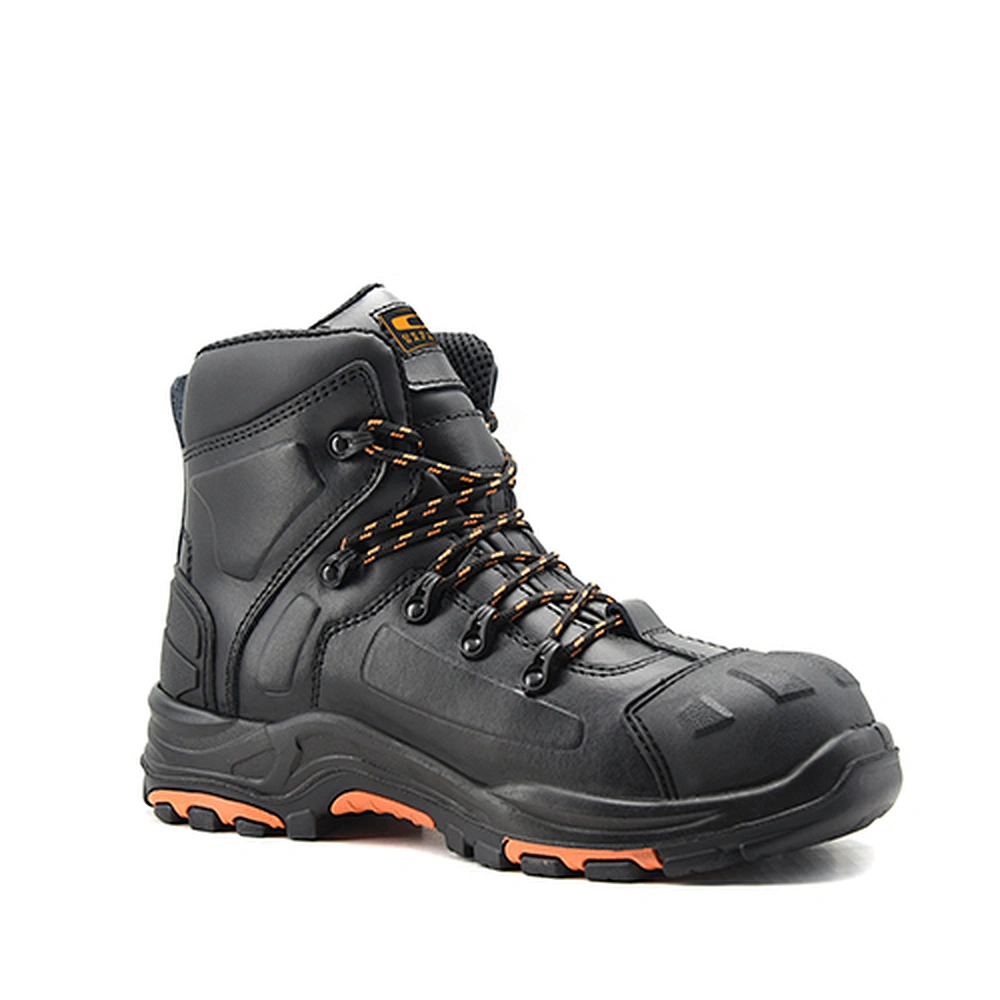 Breathable PU/RB OutsoleSafety Boots Work Shoes Black Waterproof Leather Work Boots Steel Toe Safety Shoes