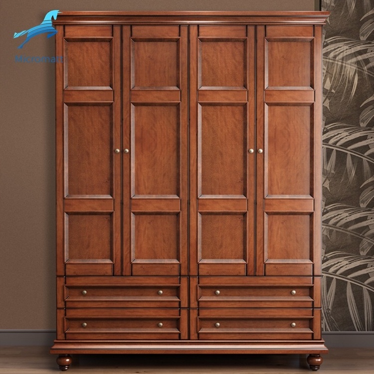 Wholesale American Style Bedroom Furniture Dark Color Beautiful Solid Wooden Wardrobe