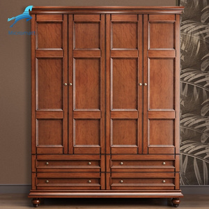 Wholesale American Style Bedroom Furniture Dark Color Beautiful Solid Wooden Wardrobe