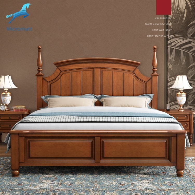 Customizable Bedroom Furniture Practical Dark Color American Style Solid Wood king size bed