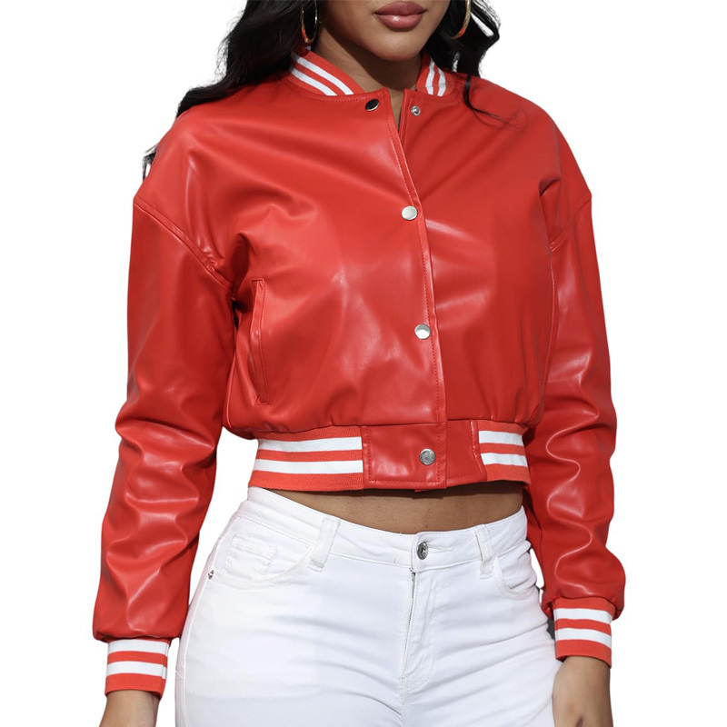 2023 High quality vintage woman crop top racing leather jackets studded biker jacket