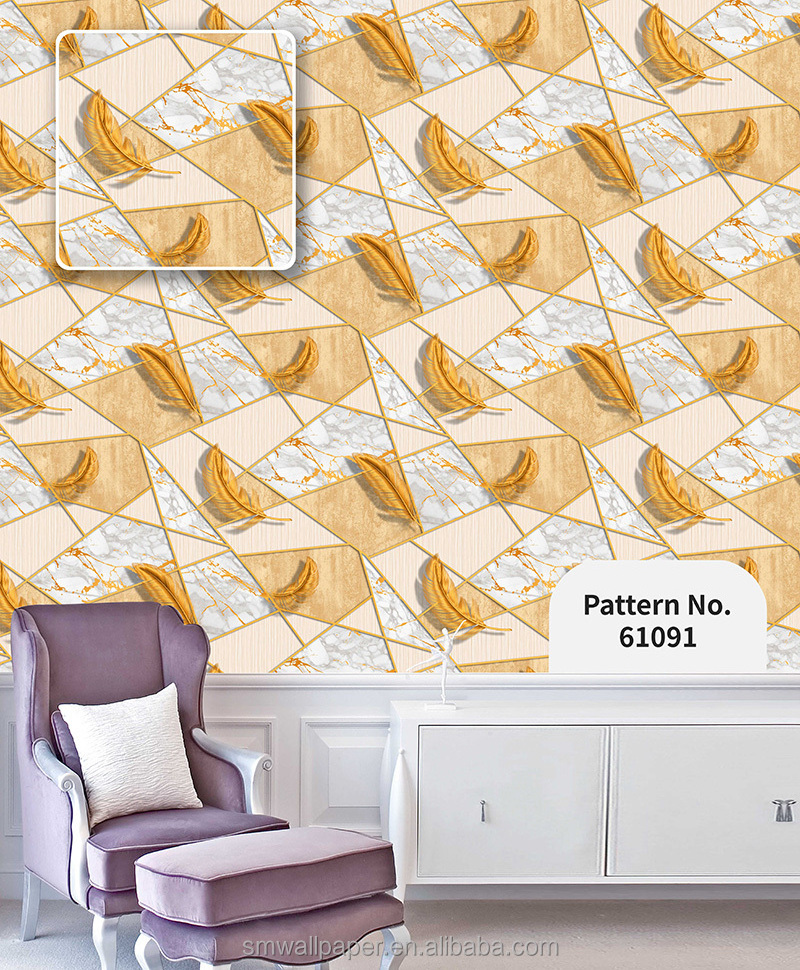 Gold Diamond Design Wallpaper PVC Interior  Wall paper/Wall Panel peel and stick wallpaper 3d for home decoration