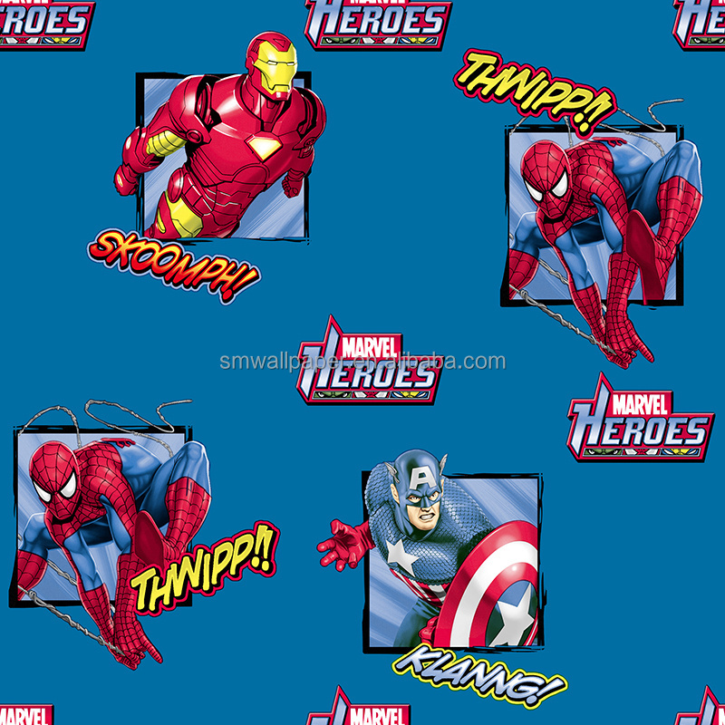 Spider Man Iron Man Star Blue Sky Design Wallpaper 3D Kids Wallpaper PVC Waterproof Wallpaper for Kids