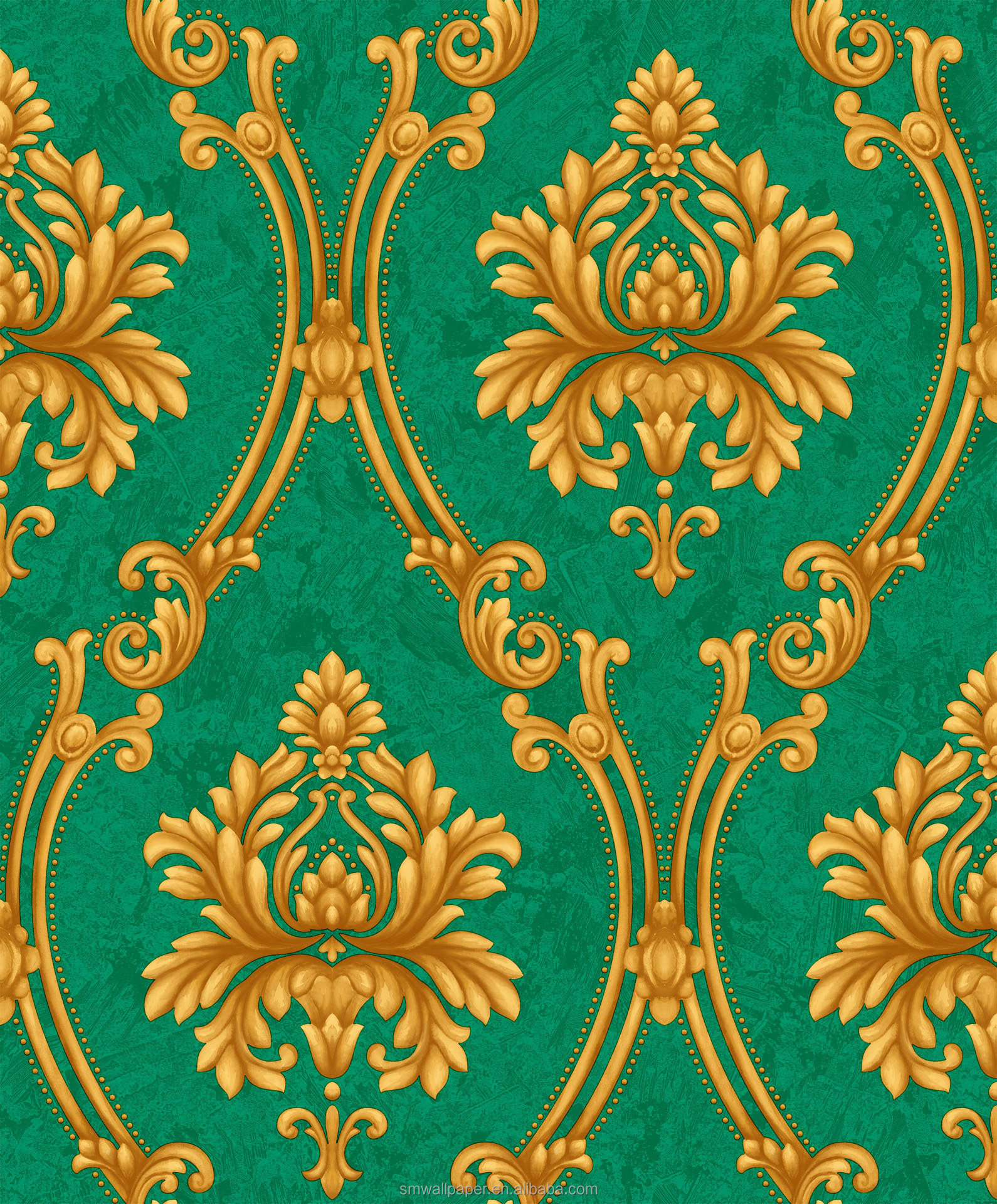 53cm Green Color Damask Wallpaper Bedroom Living room Background Floral Pattern 3D Textured Floral Wallpaper For Home Decor