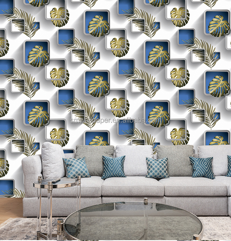 Nordic modern golden leaves  wallpaper tropical plants 3d geometric luxury wallpaper