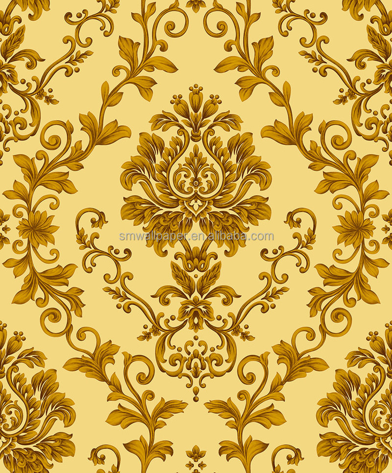 Latest 53cm vinyl waterproof wallpaper Golden Damask Wallpaper peel and stick decorative wallpaper for restaurant