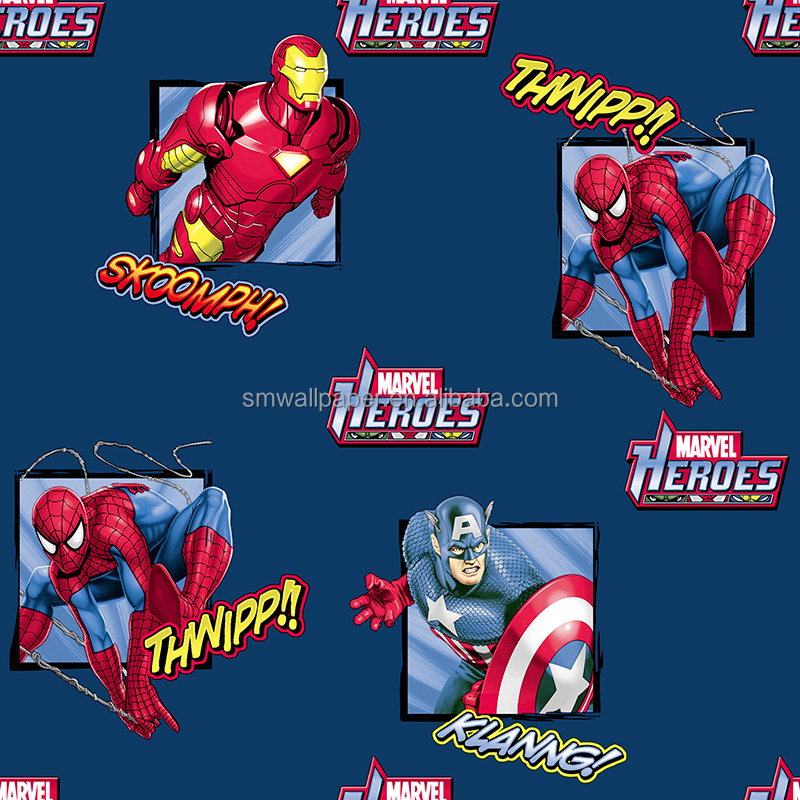 Spider Man Iron Man Star Blue Sky Design Wallpaper 3D Kids Wallpaper PVC Waterproof Wallpaper for Kids